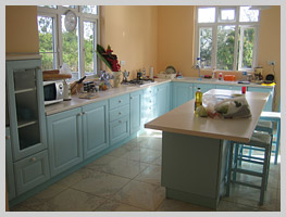 The villa's kitchen, functional and well-endowed with natural light